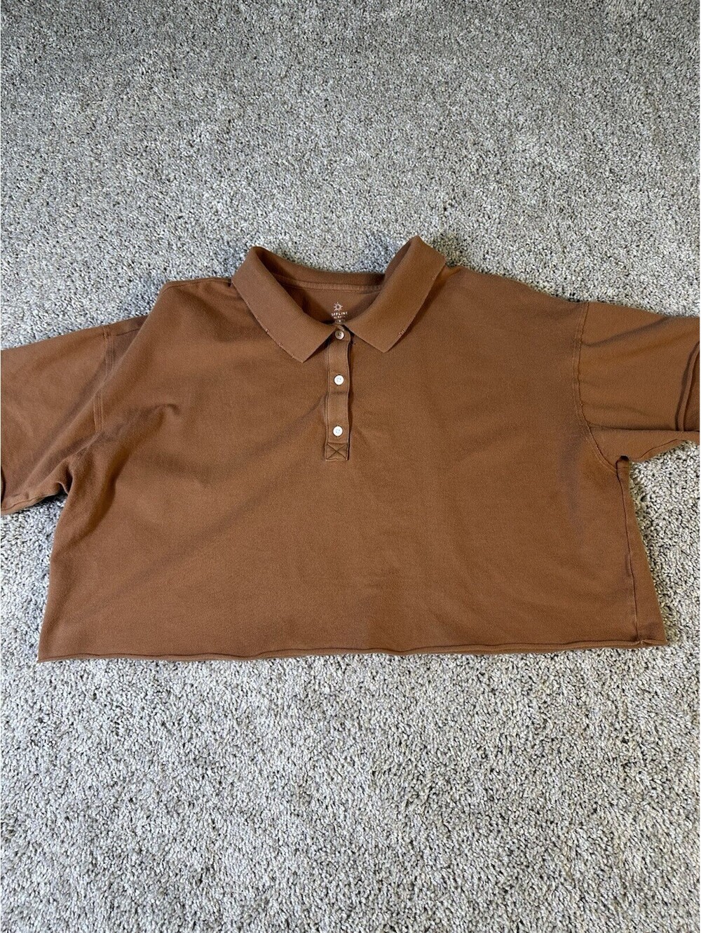 Aerie Offline Cropped Polo Size Medium Brown Oversized Short Sleeve
